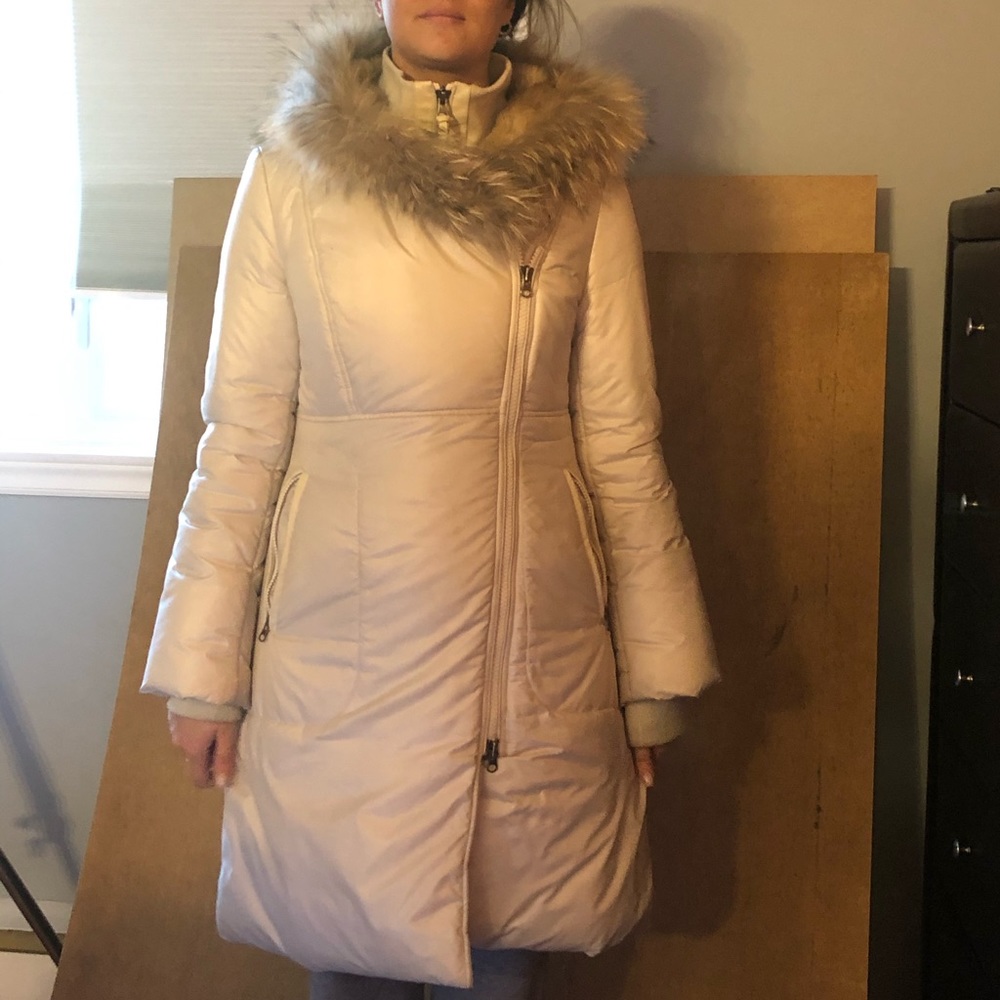 Mackage Women's Ski & Snow Jacket in Light Beige with Faux Fur Trim